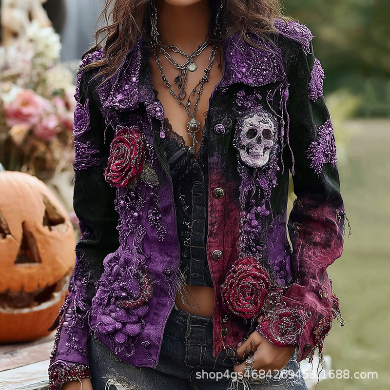 Gothic Punk Skull Rose Embroid - Vintage Fashion Stores review and price
