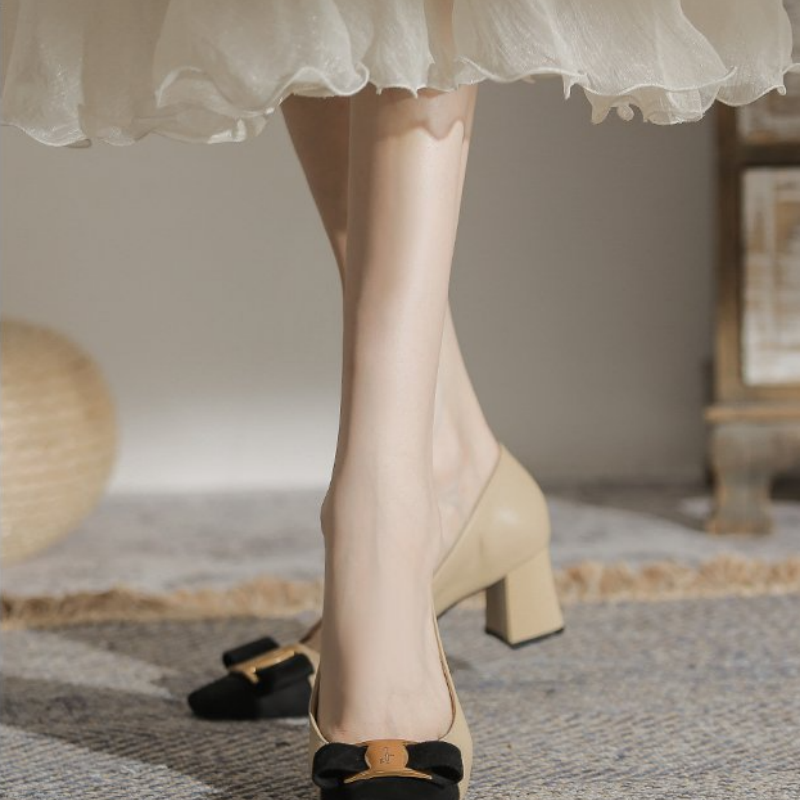 Women's Two Tone Block Heel Pu - Vintage Fashion Dresses review and price