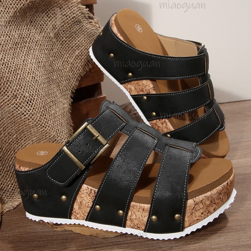 Vintage Buckle Strap Wedge Sli - Vintage Outdoor Fashion review and price